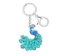 NEWEI Acrylic Cute Peacock Keychain Car Keys Wallet Keyring Rings Accessories Bird Gifts for Women Girls Bird Lovers Charms (Blue)