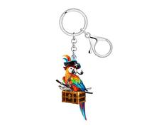 NEWEI Acrylic Cute Pirate Parrot Bird Keychain Macaw with Treasure Chest Keyring Gifts for Women Bird Lovers Keys Accessories (Colorful)