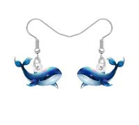 NEWEI Acrylic Cute Sea Whale Dangle Earrings Beach Gifts for Women Ocean Animal Statement Summer Beachy Vacation Jewellery Gifts for Beach Lovers Accessories (Blue)