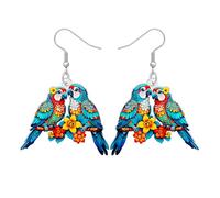 NEWEI Acrylic Cute Tropical Parrot Dangle Earrings Bird Gifts for Bird Lovers Women, Hawaiian Island Charm Tropical Flower with Macaws Statement Jewellery for Beach Lovers (Multicolour)