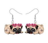 NEWEI Acrylic Donuts Bulldog Pug Dog Earrings Dangle Drop Sweet Pet Ornaments Jewelry For Women Charm Gift (Pink)