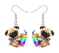 NEWEI Acrylic Donuts Bulldog Pug Dog Earrings Dangle Drop Sweet Pet Ornaments Jewelry For Women Charm Gift (Pug B)