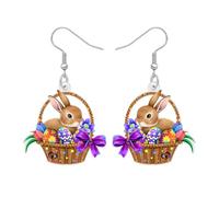 NEWEI Acrylic Easter Egg Gifts Cute Bunny Rabbit Earrings Hare Animal Hypoallergenic Dangle Jewellery for Women Festival Party Decorations (Tan)