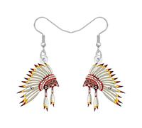 NEWEI Acrylic Funny Native American Headdress Dangle Earrings Vintage American Indian Style Unique Feather Design Traditional Culture Jewellery Gifts for Women Charms (White)