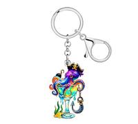 NEWEI Acrylic Funny Pirate Octopus Cocktail Goblet Keychain Car Keys Wallet Keyring Rings Accessories Beach Gifts for Women (Colorful)