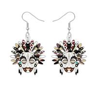 NEWEI Acrylic Funny Tribal Mask Dangle Earrings Vintage Native American Style Quirky Face Earrings American Indian Traditional Culture Jewellery Gifts for Women Charms (Grey)