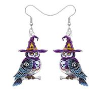 NEWEI Acrylic Halloween Magic Witch Owl Dangle Earrings Bird Gifts for Women Bird Lovers, Spooky Magical Pumpkin Cauldron Quirky Halloween Costume Witchy Jewellery (Purple)