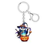 NEWEI Acrylic Halloween Owl Witch Keychain Keyring Bird Gifts for Bird Lovers Women Girls, Spooky Magical Design with Pumpkin (Colorful)