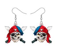 NEWEI Acrylic Halloween Sweet Pirate Skull Earrings Drop Dangle Fashion Charms Jewelry For Women Girls Gift (Pirate D)