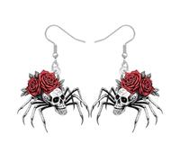 NEWEI Acrylic Horror Day of the Dead Skull Spider Dangle Earrings Halloween Gifts for Women, Spooky Gothic Spider with Rose Quirky Halloween Costume Jewellery Accessories (Grey)