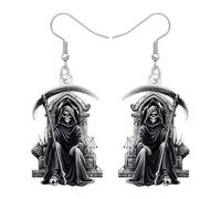 NEWEI Acrylic Horror Gothic Grim Reaper Dangle Earrings Halloween Gifts for Women, Spooky Punk Skull with Tombstone Accessories Halloween Costume Jewellery (Black)