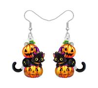 NEWEI Acrylic Horror Halloween Black Cat Pumpkin Dangle Earrings Gifts for Women Cat Lovers, Quirky Jack O Lantern Spooky Witch Hat Halloween Costume Jewellery (Yellow)