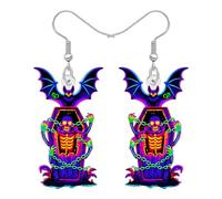 NEWEI Acrylic Horror Halloween Skeleton Coffin Dangle Earrings Goth Gifts for Women, Gothic Spooky Bat and Skull Design Quirky Holiday Costume Jewellery Accessories (Colorful)