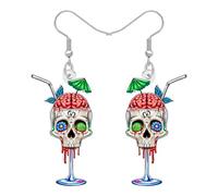NEWEI Acrylic Horror Halloween Skull Cocktail Glass Dangle Earrings Gifts for Women, Gothic Day of Dead Witch Hat Style Spooky Quirky Halloween Costume Jewellery (Beige)