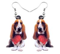 NEWEI Acrylic Sweet Scarf Basset Hound Dog Earrings Drop Dangle Fashion Jewelry For Girl Women Gift Charms (Brown)