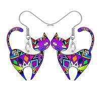 NEWEI Cute Acrylic Anime Cat Earrings Fun Cat Jewelry Fashion Cat Gifts for Girls Women Charms (Lilac)