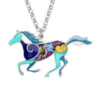NEWEI Cute Enamel Horse Necklace Gifts Horse Pendant Jewelry for Women Girls Horse Loves Charms (Blue)