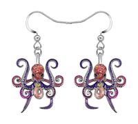 NEWEI Cute Enamel Whale Octopus Jellyfish Shark Earrings Dangle Beach Jewelry for Women Girls Sea Animals Gifts (Purple Octopus)