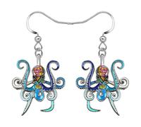 NEWEI Cute Enamel Whale Octopus Jellyfish Shark Earrings Dangle Beach Jewelry for Women Girls Sea Animals Gifts (Blue Octopus)