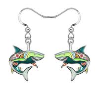 NEWEI Cute Enamel Whale Octopus Jellyfish Shark Earrings Dangle Beach Jewelry for Women Girls Sea Animals Gifts (Green Shark)