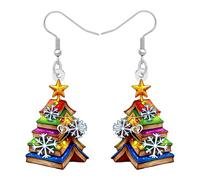 NEWEI Cute Teacher Christmas Tree Book Dangle Earrings Xmas Gifts for Women Book Lovers, Acrylic Holiday Bookshelf Earrings Teacher Appreciation Gifts Winter Literary Jewellery Accessories (Colorful)