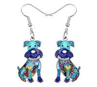 NEWEI Enamel Alloy Cute Sitting Schnauzer Dog Earrings Drop Dangle Unique Dog Jewelry for Women Girls Gift (Blue) (Blue)