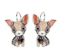 NEWEI Enamel Alloy Cute Unique Chihuahua Dog Earrings Drop Dangle Fashion Dog Jewelry for Women Gift Charms (Coffee)