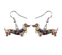NEWEI Enamel Alloy Dachshund Dog Earrings Dangle Drop Fashion Cute Dog Jewelry for Women Girls Gift Charms (Brown)