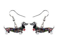 NEWEI Enamel Cute Dachshund Dog Earrings Dangle for Women Girls Charms Dachshund Gift (Black)