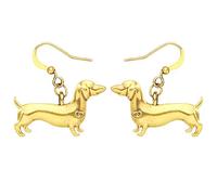 NEWEI Enamel Cute Dachshund Dog Earrings Dangle for Women Girls Charms Dachshund Gift (Gold)