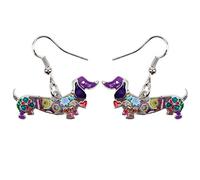 NEWEI Enamel Cute Dachshund Dog Earrings Dangle for Women Girls Charms Dachshund Gift (Purple)