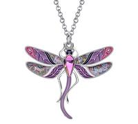 NEWEI Enamel Dragonfly Necklace with Rhinestones Cute Dragonfly Pendant Jewelry Gifts for Women Girls (Purple)