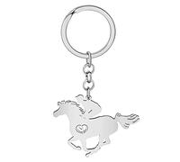 NEWEI Enamel Pony Horse Keychain Cute Keyrings for Women Girls Purse Bag Charm (Silver-Plated)