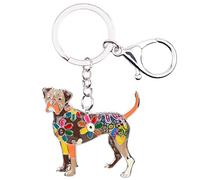NEWEI Floral Enamel Cute Boxer Dog Keychain Key Rings for Women Girls Kids Pet Bag Purse Charm (Brown)