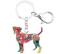 NEWEI Floral Enamel Cute Boxer Dog Keychain Key Rings for Women Girls Kids Pet Bag Purse Charm (Multicolor)