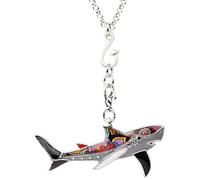 NEWEI Floral Enamel Shark Necklace Pendant for Women Girls Teens Cute Ocean Shark Gift (Black)