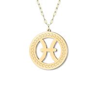 NEWEI Stainless Steel 18k Gold Plated Dainty Zodiac Sign Charm Chain Pendant Necklace for Women Birthday Celestial Constellation Horoscope Astrology Cool Gifts for Female Friend (Pisces)