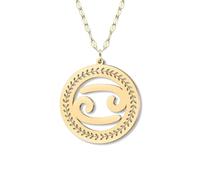 NEWEI Stainless Steel 18k Gold Plated Dainty Zodiac Sign Charm Chain Pendant Necklace for Women Birthday Celestial Constellation Horoscope Astrology Cool Gifts for Female Friend (Cancer)