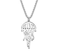NEWEI Stainless Steel Jellyfish Whale Necklace Dainty Crab Turtle Pendant Seahorse Shark Jewelry Gifts for Women Girls Sea Aanimals Charms (Silver Plated Jellyfish #3)