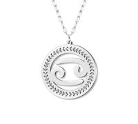 NEWEI Stainless Steel Silver Dainty Zodiac Sign Charm Chain Pendant Necklace Birthday Gifts for Women Celestial Constellation Horoscope Astrology Jewellery Cool Gifts for Female Friend (Cancer)