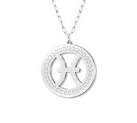 NEWEI Stainless Steel Silver Dainty Zodiac Sign Charm Chain Pendant Necklace Birthday Gifts for Women Celestial Constellation Horoscope Astrology Jewellery Cool Gifts for Female Friend (Pisces)