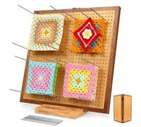 NewEle 15.5" Foldable Crochet Blocking Board with 35 Stainless Steel Pegs - Upgrade Large Blocking Board for Crochet Projects, Bamboo Granny Square Crocheting Accessories Gifts for Crocheters