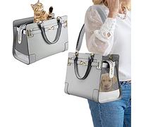 NewEle Fashion Dog Purse with Shoulder Strap, Holds Up to 7lbs Quality PU Leather Pet Carrier, Cat Carrier, Airline Approved Puppy Purse for Travel (Gray, Small Size)