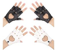 Newellsail Punk Gloves Heart Neck Fingerless Dance Gloves Women's PU Leather Half Finger Gloves for Dance, Hip Hop, Performance, Pole Dance, Cosplay, Black & White, One size