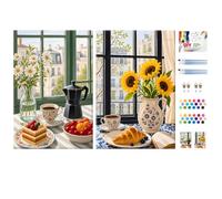 NEWENMO 2 Pack Coffee Dessert Paint by Numbers Pre Stretched Canvas Adults | DIY Crease-Free Acrylic Oil Art Canvas Craft With Pre Stretched Board,Floral Paint by Numbers,For Daily Decoration,20x30cm