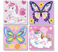 NEWENMO 4 Pack Butterfly Pony Paint by Numbers Kits Framed Canvas 20x20cm