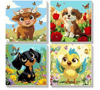 NEWENMO 4 Pack Cute Animals Paint by Numbers Kits Framed Canvas 20x20cm | Animals Paint by Number with Frame,DIY Painting by Numbers,Acrylic Oil Paints for Gifts Home Decoration