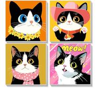 NEWENMO 4 Pack Cute Cats Paint by Numbers Kits Framed Canvas 20x20cm | Animals Paint by Number with Frame,DIY Painting by Numbers,Acrylic Oil Paints for Home Decoration