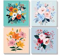 NEWENMO 4 Pack Flowers Paint by Numbers Kits with Frame 20x20cm | Cartoon Flowers Paint by Number with Frame,DIY Painting by Numbers,Acrylic Oil Paints for Gifts Home Decoration