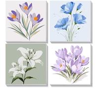 NEWENMO 4 Pack Paint by Numbers Kit for Kids,Flowers Paint by Number for Children with Frame,Painting by Numbers for Kids Age 6-8-12,DIY Acrylic Art Painting on Canvas for Home Decor 20x20cm